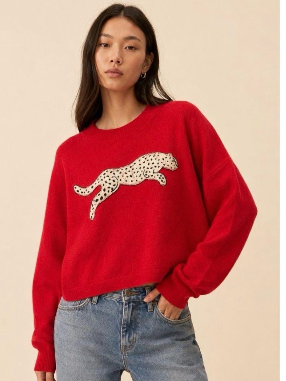 Aqua 100% cashmere red animal applique sweater
